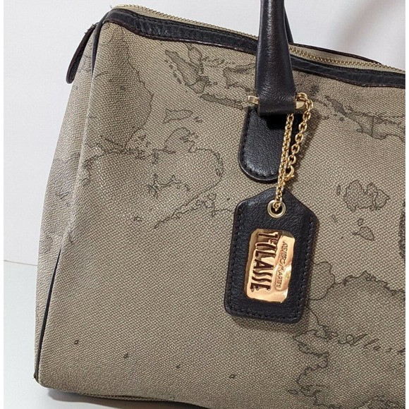 Alviero Martini 1st Classe Italy Map Print Satchel Bag Purse Boston Gray Tortora - Picture 7 of 12